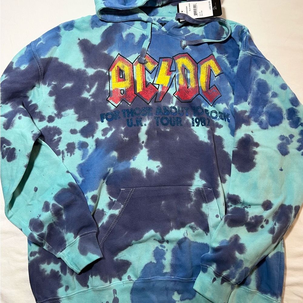 AC/DC tie dyed hoodie turquoise blue Size Medium